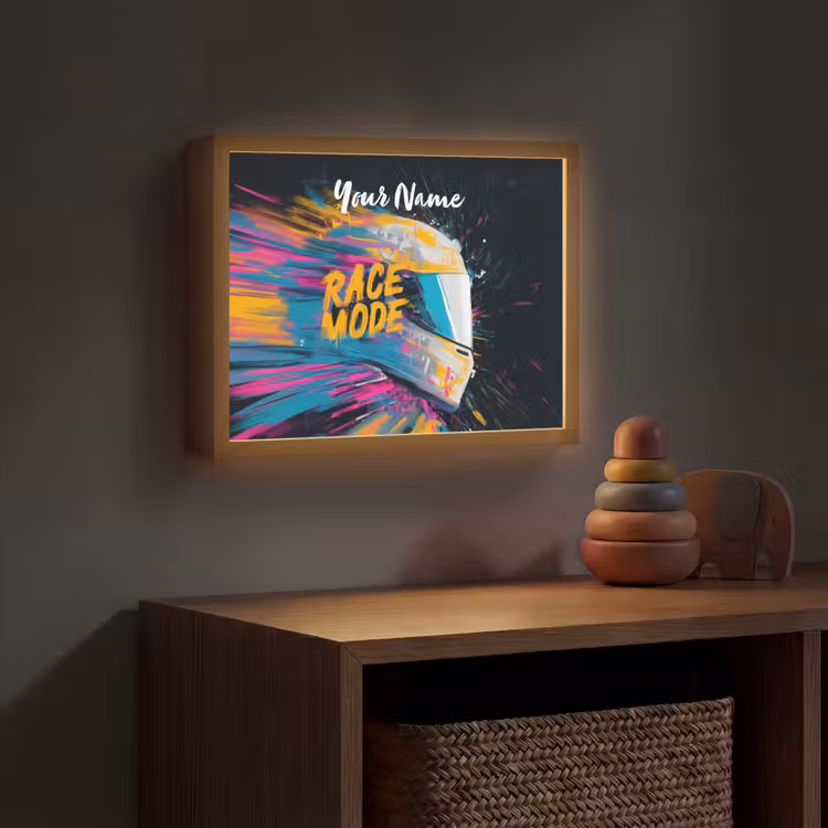 Racehelm - Abstract - Verf - Kleurrijk Light Box met batterij (Wandlamp kind) middel -sfeer5_kind