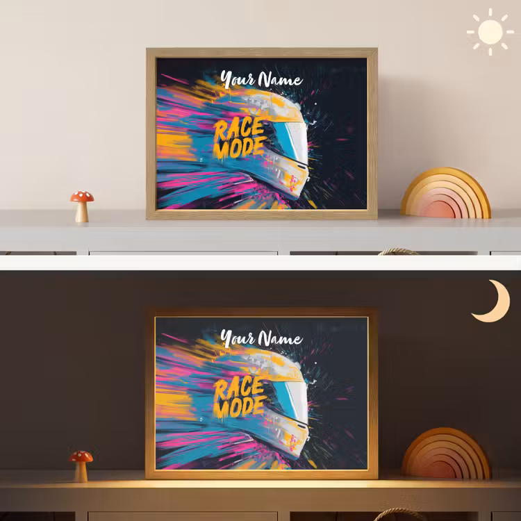 Racehelm - Abstract - Verf - Kleurrijk Light Box met batterij (Wandlamp kind) middel -sfeer3_kind
