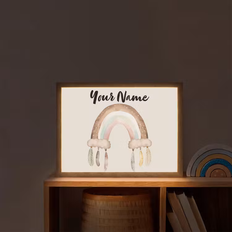 Regenboog - Bohemian - Boho - Pastel kleuren Light Box met batterij (Wandlamp kind) middel -sfeer1_kind