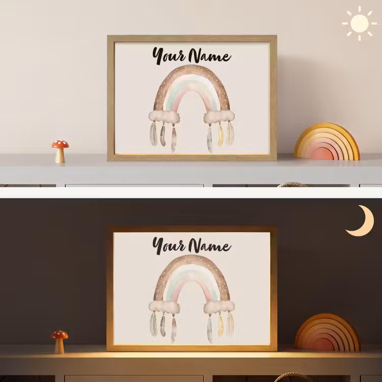 Regenboog - Bohemian - Boho - Pastel kleuren Light Box met batterij (Wandlamp kind) middel -sfeer3_kind
