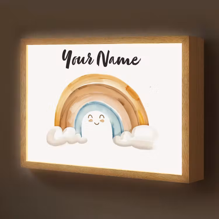 Regenboog - Pastel kleuren Light Box met batterij (Wandlamp kind) middel -z3d_website