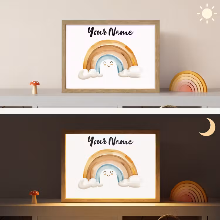 Regenboog - Pastel kleuren Light Box met batterij (Wandlamp kind) middel -sfeer3_kind