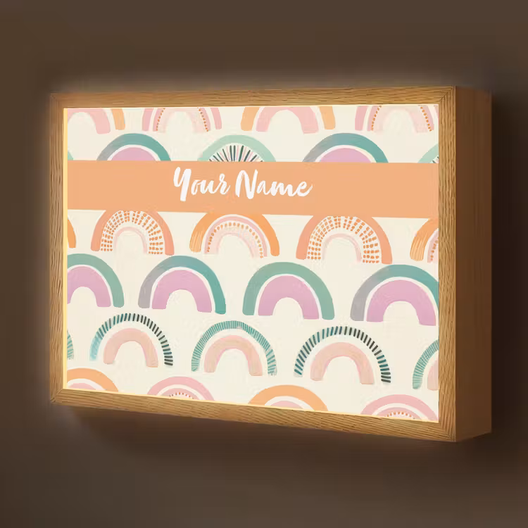 Regenboog - Pastel - Patroon Light Box met batterij (Wandlamp kind) middel -z3d_website