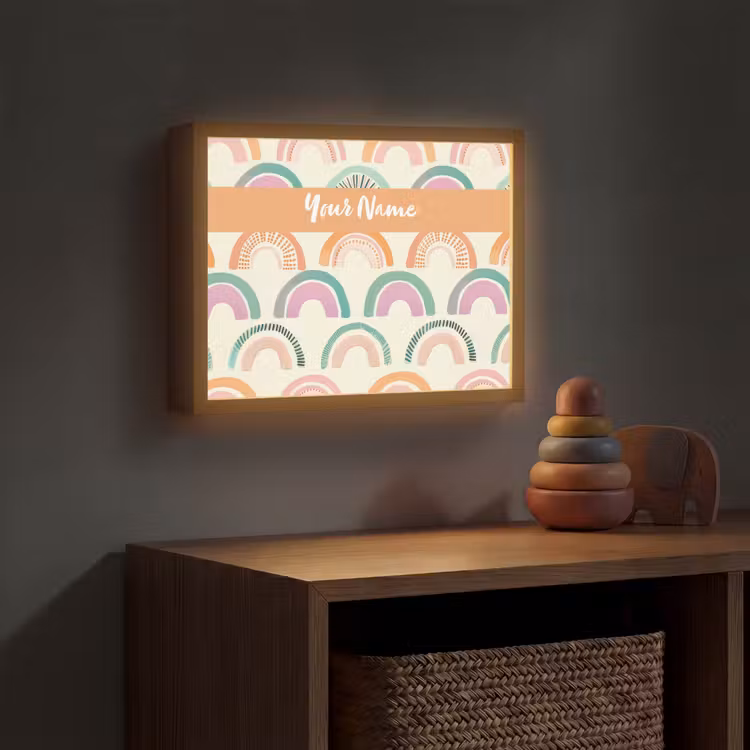 Regenboog - Pastel - Patroon Light Box met batterij (Wandlamp kind) middel -sfeer5_kind