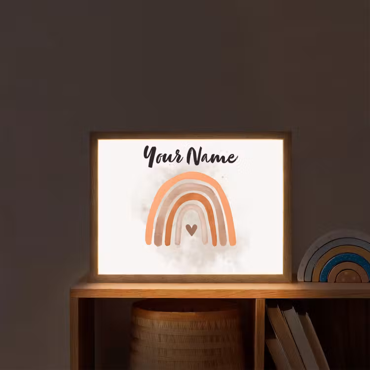 Regenboog - Roze - Pastel kleuren - Hartje Light Box met batterij (Wandlamp kind) middel -sfeer1_kind