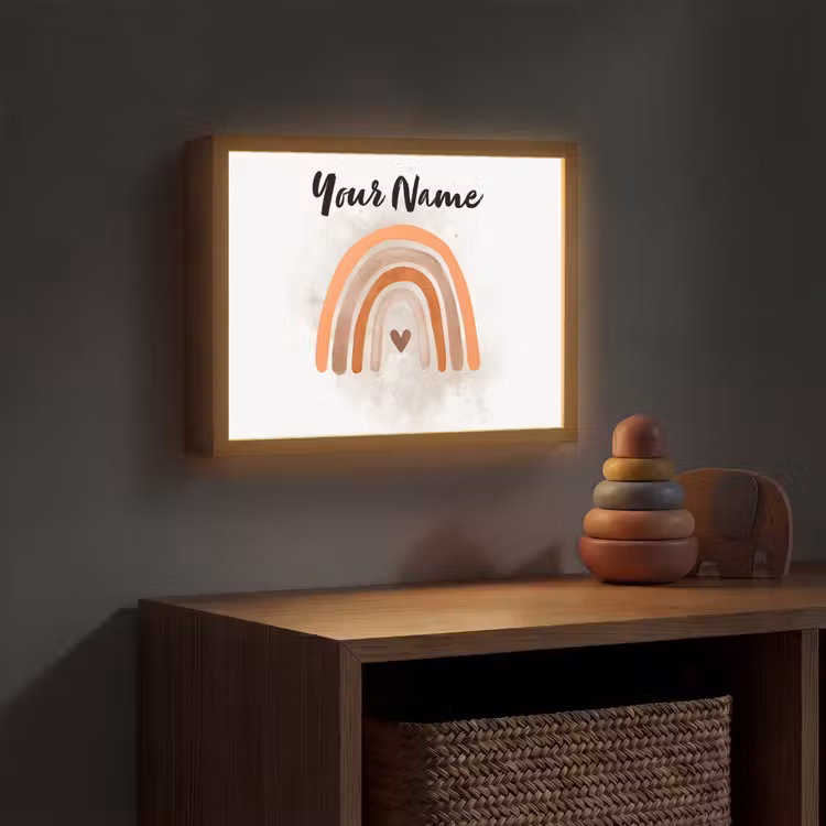 Regenboog - Roze - Pastel kleuren - Hartje Light Box met batterij (Wandlamp kind) middel -sfeer5_kind