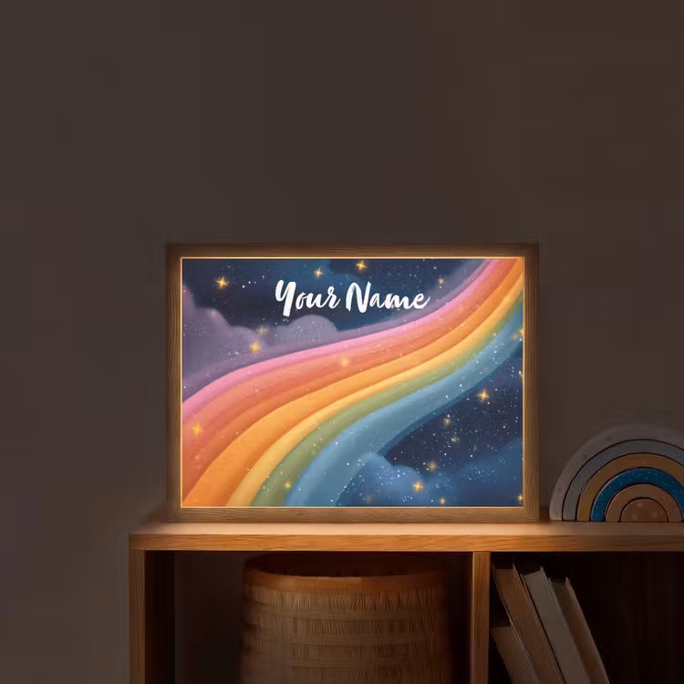 Regenboog - Sterrenhemel - Kleurrijk Light Box met batterij (Wandlamp kind) middel -sfeer1_kind