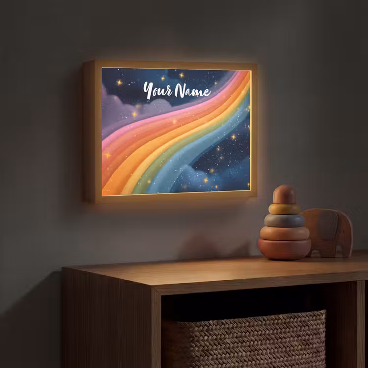 Regenboog - Sterrenhemel - Kleurrijk Light Box met batterij (Wandlamp kind) middel -sfeer5_kind