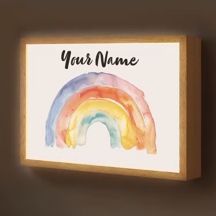 Regenboog - Watercolor - Kleurrijk Light Box met batterij (Wandlamp kind) middel -z3d_website