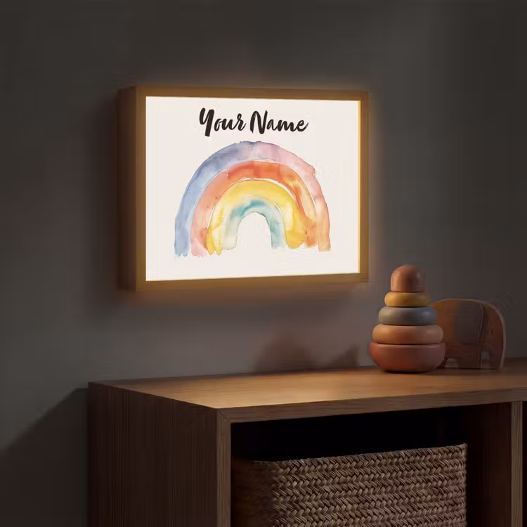 Regenboog - Watercolor - Kleurrijk Light Box met batterij (Wandlamp kind) middel -sfeer5_kind
