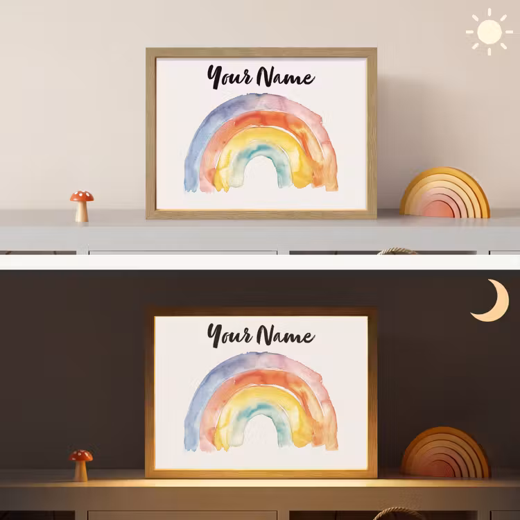 Regenboog - Watercolor - Kleurrijk Light Box met batterij (Wandlamp kind) middel -sfeer3_kind