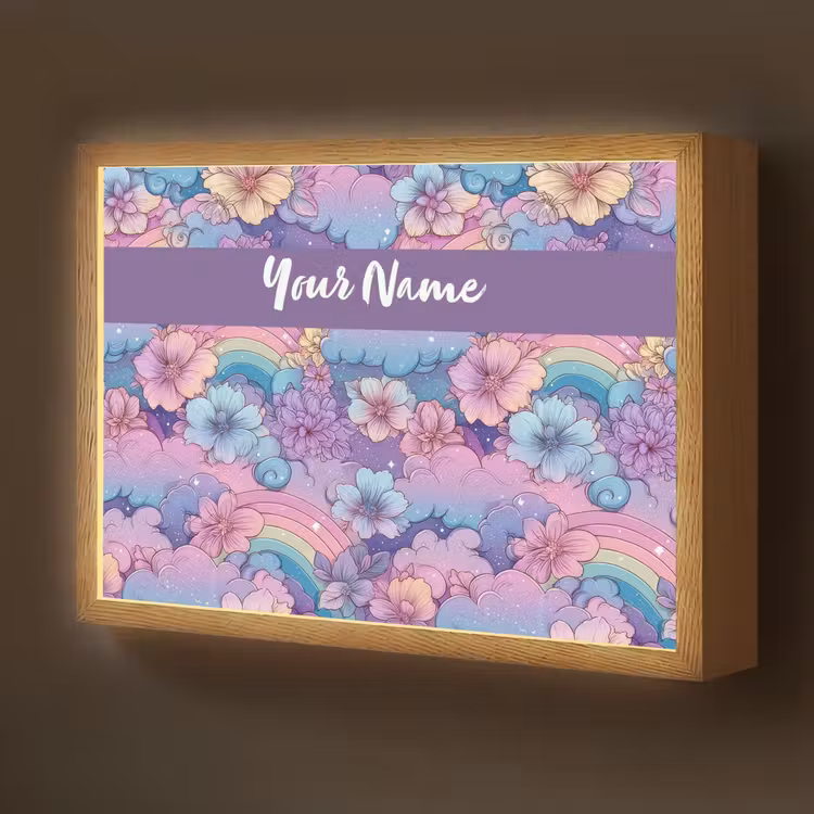 Regenbogen - Bloemen - Kleurrijk - Wolken Light Box met batterij (Wandlamp kind) middel -z3d_website
