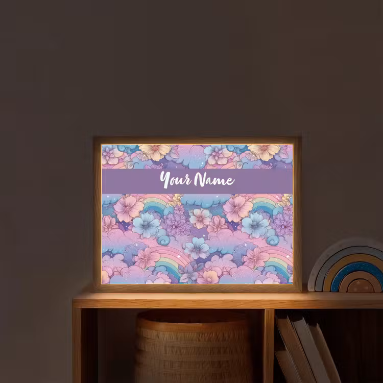 Regenbogen - Bloemen - Kleurrijk - Wolken Light Box met batterij (Wandlamp kind) middel -sfeer1_kind