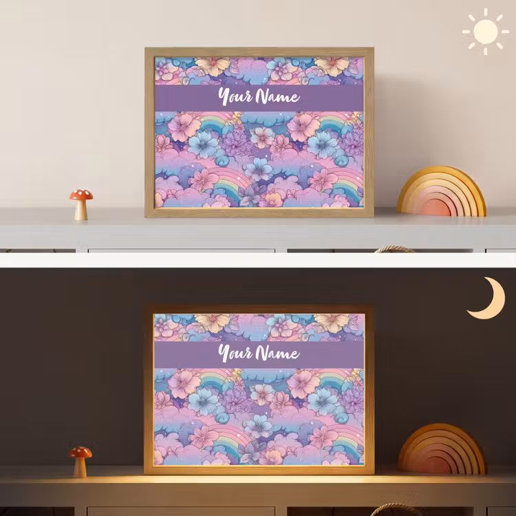 Regenbogen - Bloemen - Kleurrijk - Wolken Light Box met batterij (Wandlamp kind) middel -sfeer3_kind