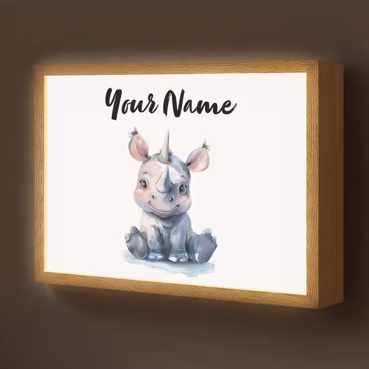 Neushoorn - Baby dier - Dieren Light Box met batterij (Wandlamp kind) middel -z3d_website