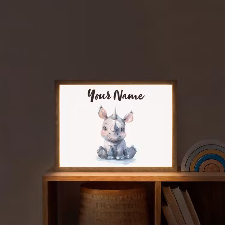 Neushoorn - Baby dier - Dieren Light Box met batterij (Wandlamp kind) middel -sfeer1_kind