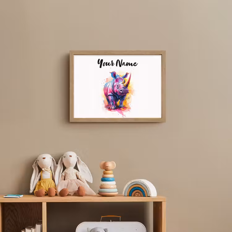 Neushoorn - Kleurrijk - Verf - Dieren Light Box met batterij (Wandlamp kind) middel -sfeer2_kind