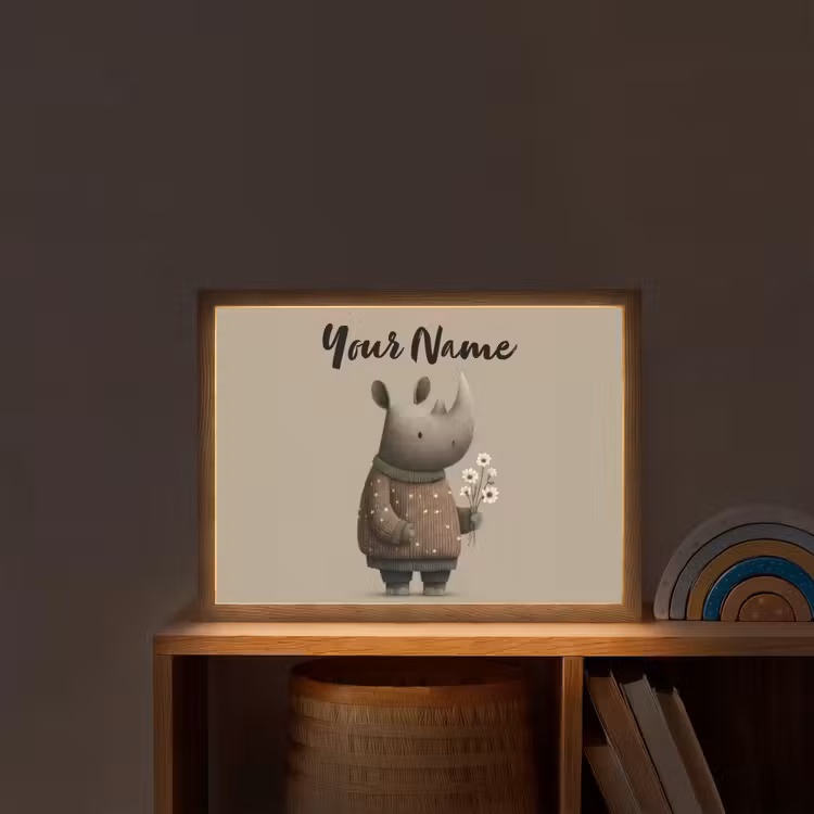 Neushoorn - Witte bloemen - Lief Light Box met batterij (Wandlamp kind) middel -sfeer1_kind
