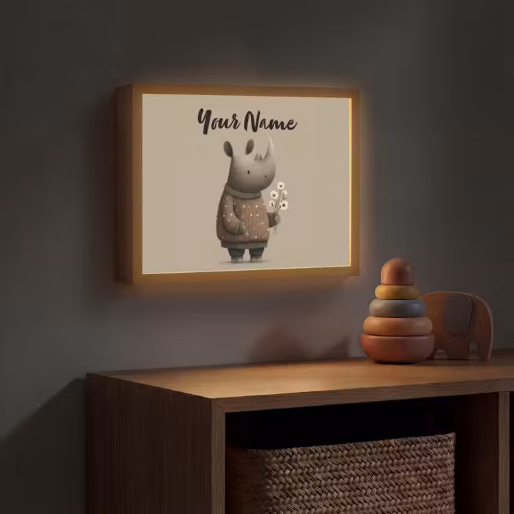 Neushoorn - Witte bloemen - Lief Light Box met batterij (Wandlamp kind) middel -sfeer5_kind