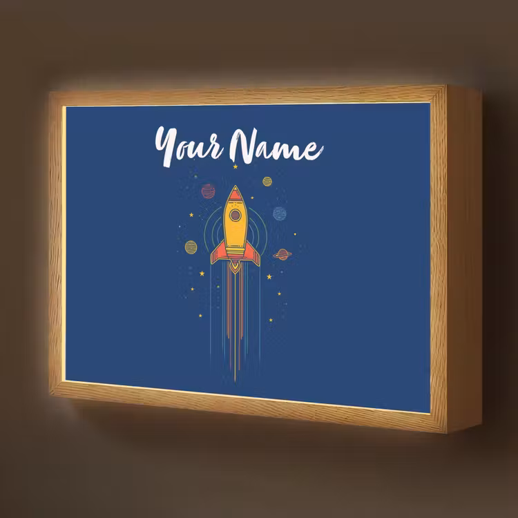 Raket - Blauw - Sterren Light Box met batterij (Wandlamp kind) middel -z3d_website