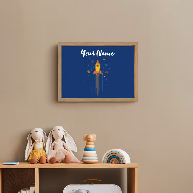 Raket - Blauw - Sterren Light Box met batterij (Wandlamp kind) middel -sfeer2_kind