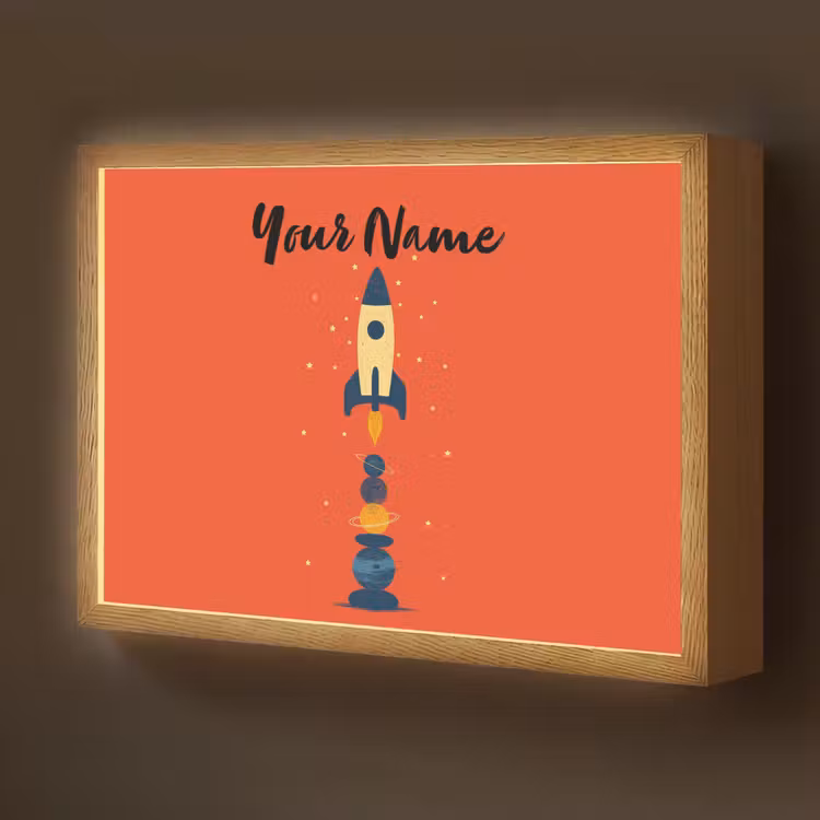 Raket - Planeten - Rood Light Box met batterij (Wandlamp kind) middel -z3d_website