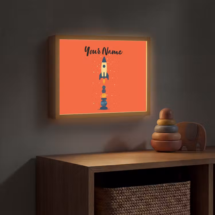 Raket - Planeten - Rood Light Box met batterij (Wandlamp kind) middel -sfeer5_kind