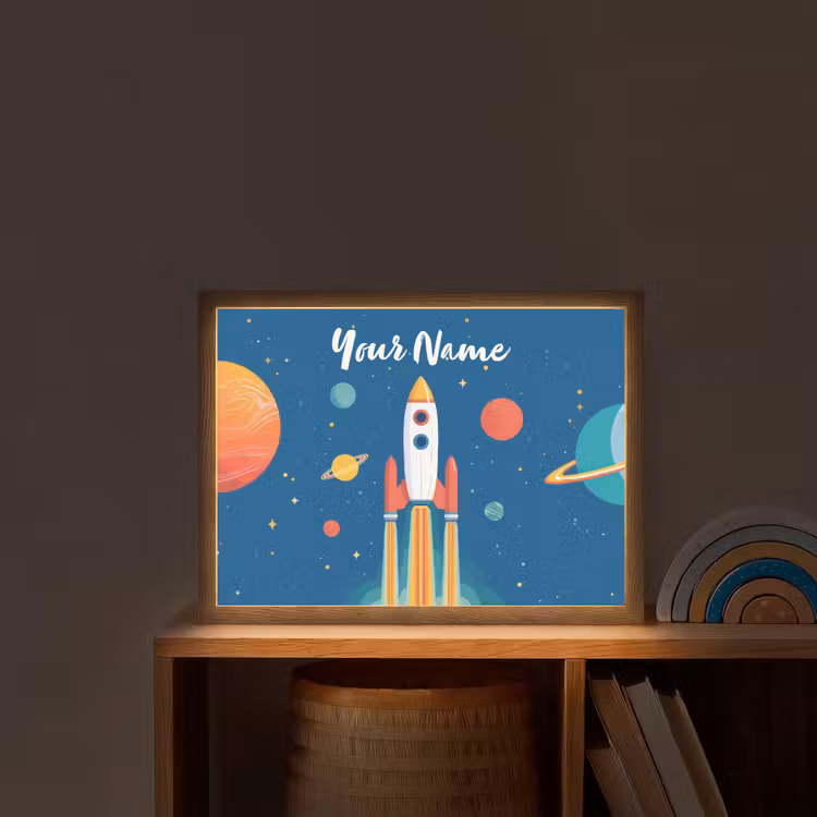 Raket - Planeten - Ruimte Light Box met batterij (Wandlamp kind) middel -sfeer1_kind