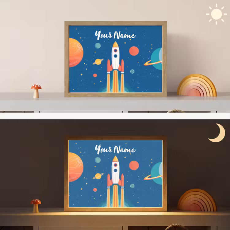 Raket - Planeten - Ruimte Light Box met batterij (Wandlamp kind) middel -sfeer3_kind