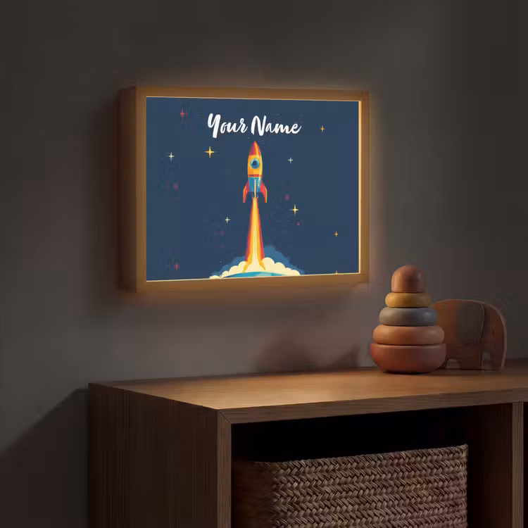 Raket - Rookwolken - Ruimte Light Box met batterij (Wandlamp kind) middel -sfeer5_kind