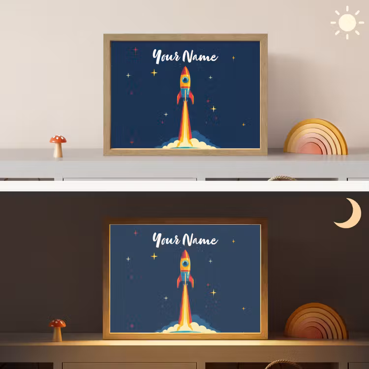 Raket - Rookwolken - Ruimte Light Box met batterij (Wandlamp kind) middel -sfeer3_kind