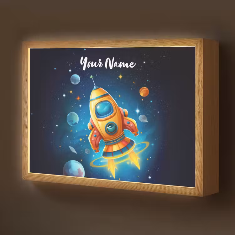 Raket - Ruimte - Planeten - Kinderen - Jongen Light Box met batterij (Wandlamp kind) middel -z3d_website