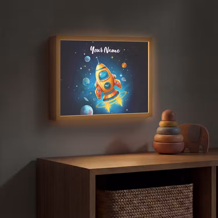 Raket - Ruimte - Planeten - Kinderen - Jongen Light Box met batterij (Wandlamp kind) middel -sfeer5_kind