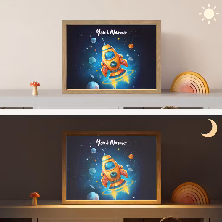 Raket - Ruimte - Planeten - Kinderen - Jongen Light Box met batterij (Wandlamp kind) middel -sfeer3_kind