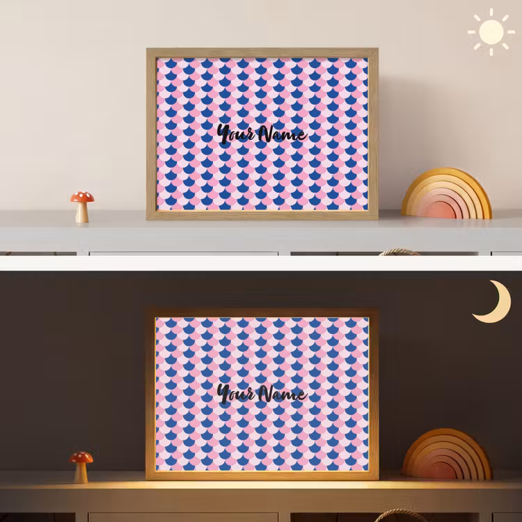 Schubben - Patroon - Blauw - Roze Light Box met batterij (Wandlamp kind) middel -sfeer3_kind