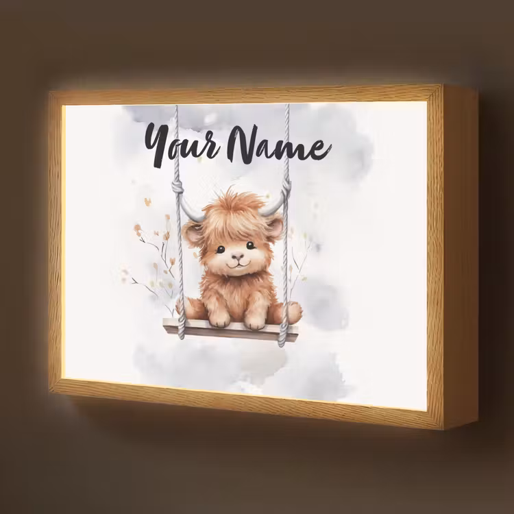 Schotse hooglander - Dier - Kinderen Light Box met batterij (Wandlamp kind) middel -z3d_website