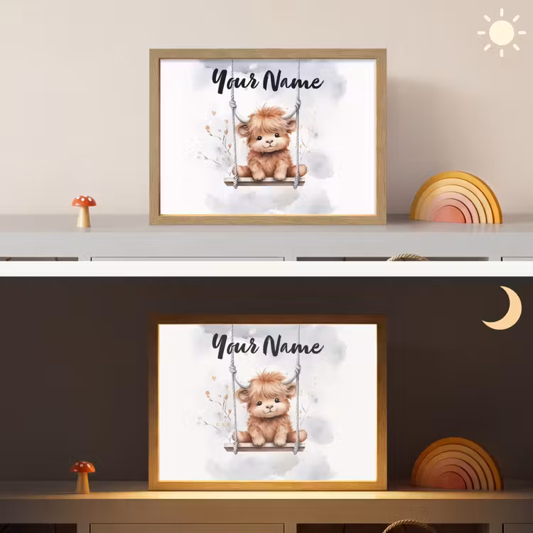 Schotse hooglander - Dier - Kinderen Light Box met batterij (Wandlamp kind) middel -sfeer3_kind