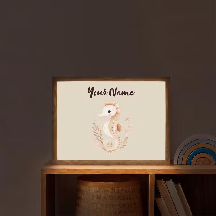 Zeepaardje - Zeewier - Beige Light Box met batterij (Wandlamp kind) middel -sfeer1_kind