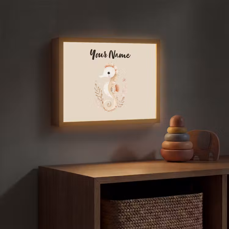 Zeepaardje - Zeewier - Beige Light Box met batterij (Wandlamp kind) middel -sfeer5_kind