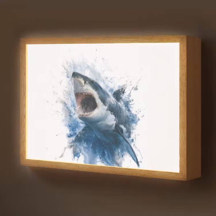 Haai - Blauw - Water Light Box met batterij (Wandlamp kind) middel -z3d_website