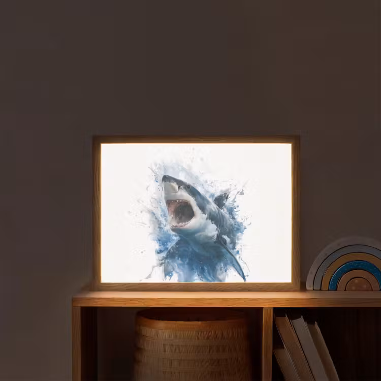 Haai - Blauw - Water Light Box met batterij (Wandlamp kind) middel -sfeer1_kind