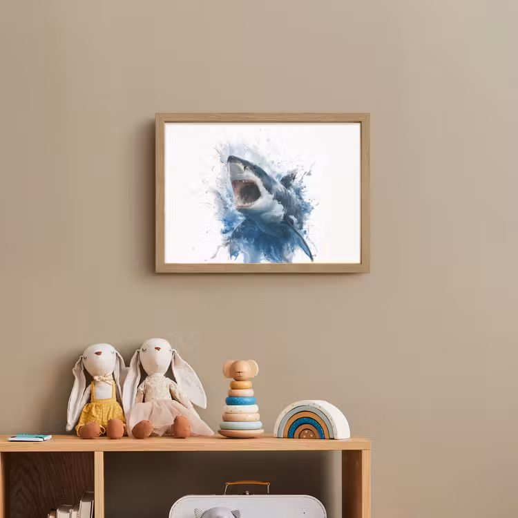Haai - Blauw - Water Light Box met batterij (Wandlamp kind) middel -sfeer2_kind