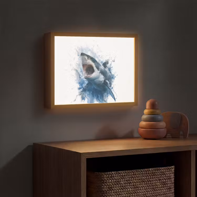 Haai - Blauw - Water Light Box met batterij (Wandlamp kind) middel -sfeer5_kind
