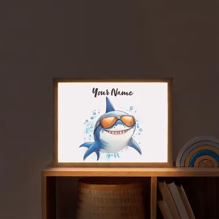 Haai - Zonnebril - Blauw - Water Light Box met batterij (Wandlamp kind) middel -sfeer1_kind