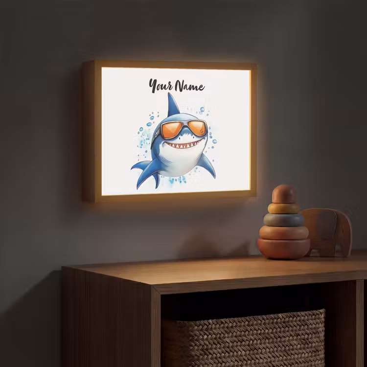 Haai - Zonnebril - Blauw - Water Light Box met batterij (Wandlamp kind) middel -sfeer5_kind