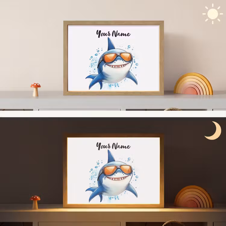Haai - Zonnebril - Blauw - Water Light Box met batterij (Wandlamp kind) middel -sfeer3_kind
