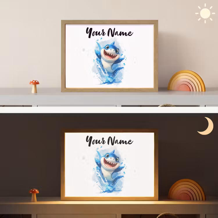 Haai - Water - Blauw Light Box met batterij (Wandlamp kind) middel -sfeer3_kind