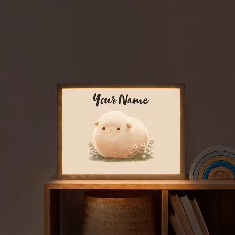 Schaap - Beige - Bloemen Light Box met batterij (Wandlamp kind) middel -sfeer1_kind