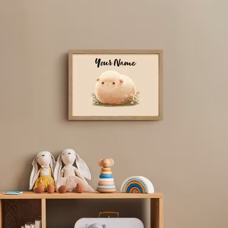 Schaap - Beige - Bloemen Light Box met batterij (Wandlamp kind) middel -sfeer2_kind