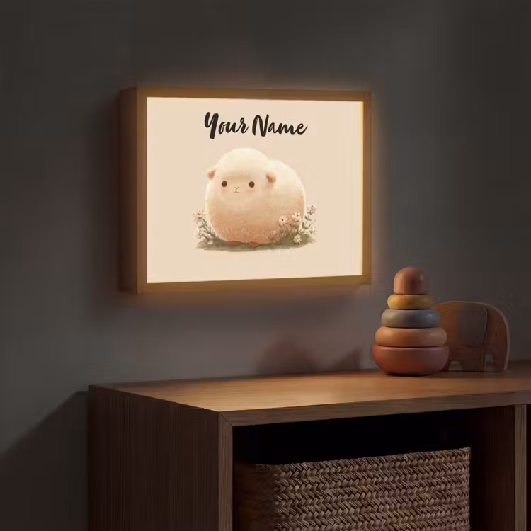 Schaap - Beige - Bloemen Light Box met batterij (Wandlamp kind) middel -sfeer5_kind
